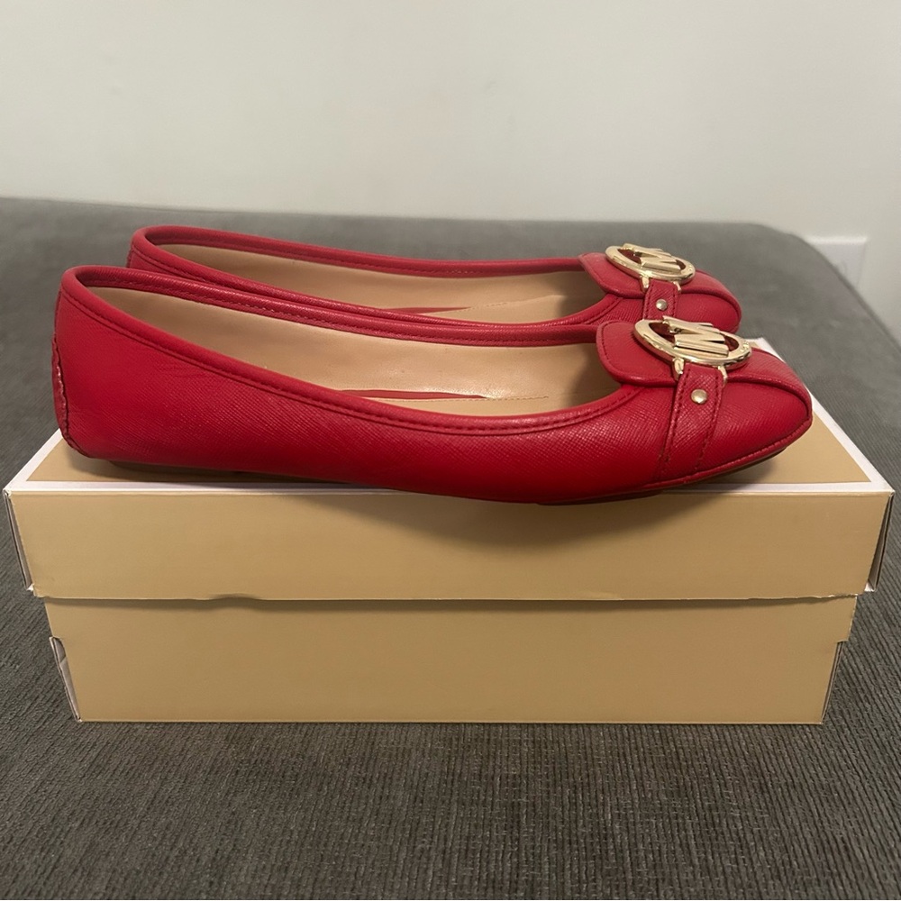 Michael Kors Red Flats with Gold Buckle